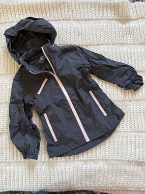 Garb Girls Grey Hooded Rain Jacket with Pink Trim